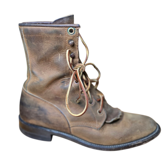 Justin Boots Shoes - Vintage Tan Brown Leather Kilted Ankle Lace Up Boots Size 6 Justin distressed